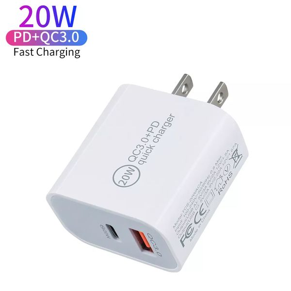 20W Quick QC3.0 Type C Chargers USB-C USB A EU US AU Wall Plug PD Fast Charger For iphone 12 13 14 Samsung S22 S23 Xiaomi Huawei Android Mob