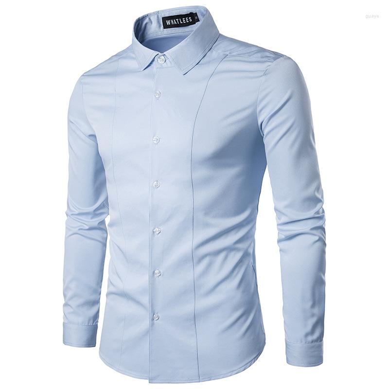 Men&#039;s Dress Shirts Mattswag Mens Solid Color Formal Spring Autumn Prom Wedding Business Bottoming Stylish Slim Fit Shirt Camisa