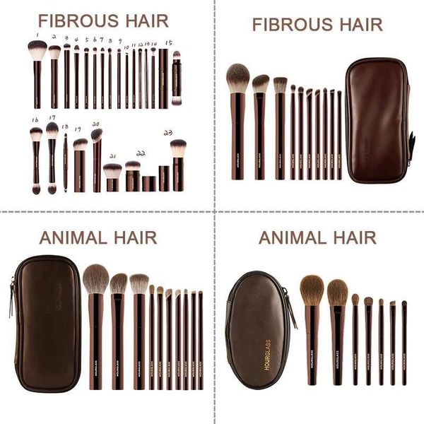 Hourglass Makeup Brush Classic 23 pieces-10 pieces-7 pieces, high-quality soft fiber hair-animal hair+leather material brush bag