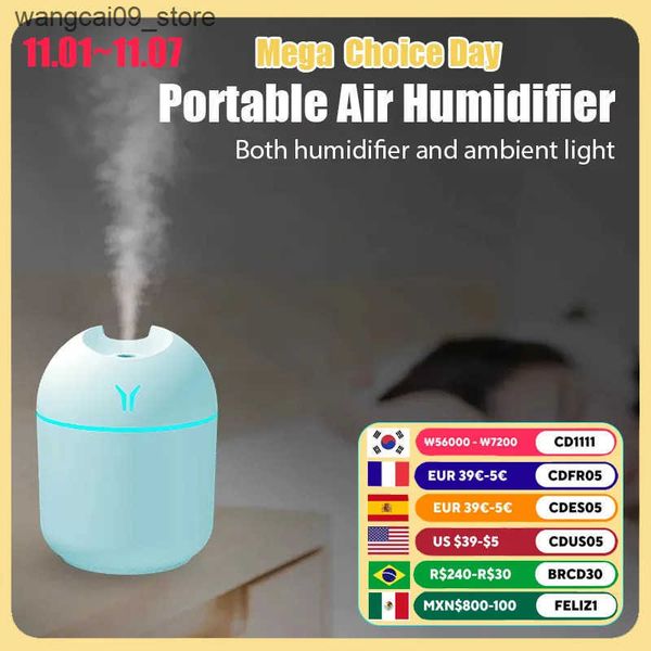 Humidifiers Mini Ultrasonic 250ML Air Humidifier Romantic Light USB Essential Oil Diffuser Car Purifier Aroma Anion Mist Maker Humidifier J2