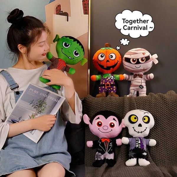 Stuffed Plush Animals New Fun Halloween Plush Toy Doll Pumpkin Man Skull Horror Doll Giving Children Halloween Props Plush Decorative Dolls