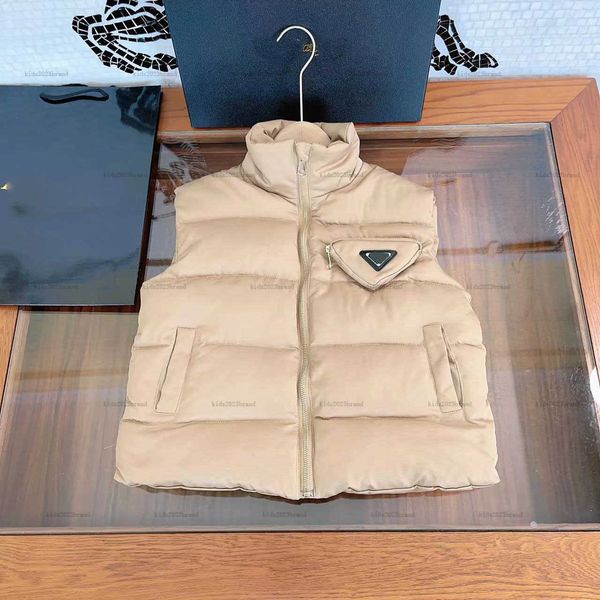 New Cotton baby vest sleeveless stand collar kids coat Size 110-160 Solid color Chest pocket decoration girl boy jacket