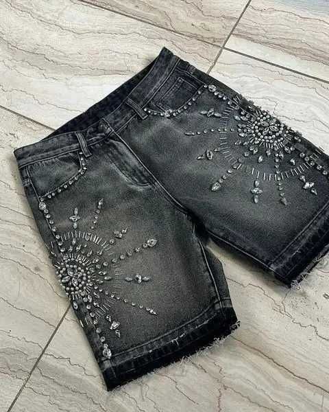 Shorts de rua y2k jeans homens hip hop gótico short gótico de shorin retro preto shorts de fitness de jea