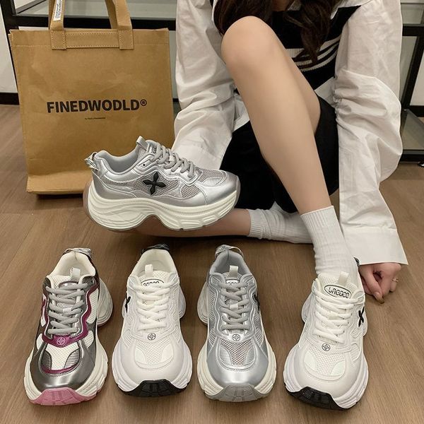 Women&#039;s Hong Kong style thick soled fashionable sports comfortable breathable mesh casual shoes