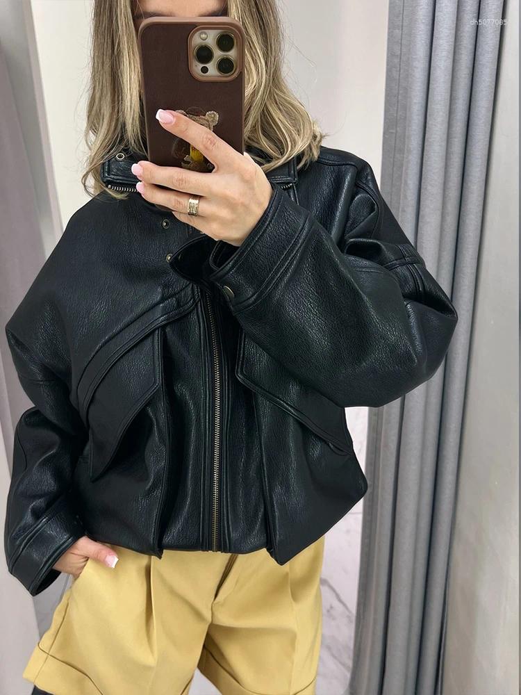 Women&#039;s Jackets Fashion Lady Black Short Leather Jacket Elegant Lapel Full Sleeves Zipper Belt Outerwear Autumn Chic Women High Street Coats