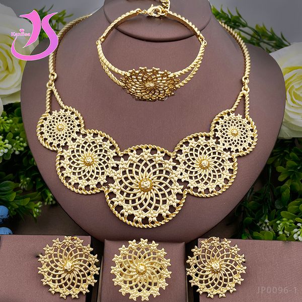 Italian Jewelry Set for Women African Round Necklace Earrings Bracelet Rings 4PCS Bridal Jewellery Gifts Women&#039;s Accessories