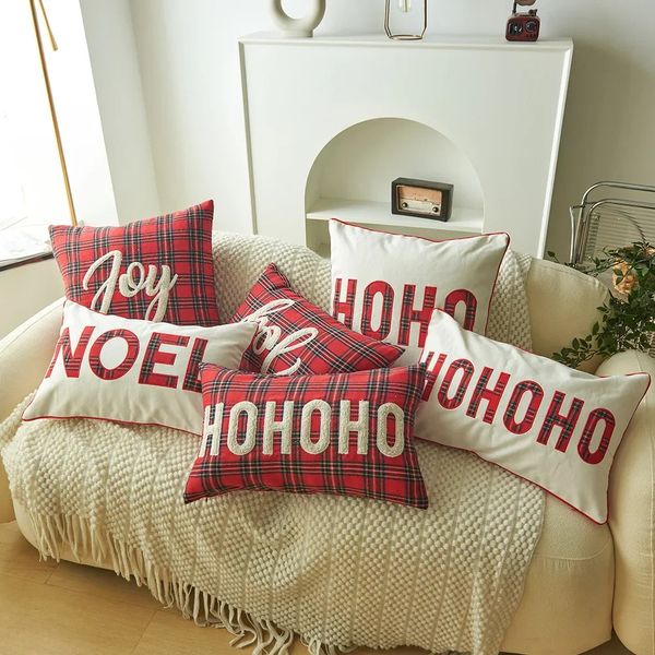 Christmas Printed Pillowcase Red Green Plaid Letter Embroidery Pillow Home Textile Cushion Cover American Style 241210