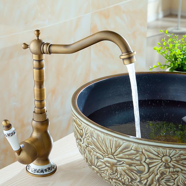 Bathroom Sink Faucets Bathroom Faucets Antique Bronze Faucet for Kitchen Cold And Water Basin Mixer Tap With Ceramic Single Handle Sink Tap