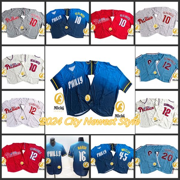 Mens #10 J. T. Realmuto #12 Kyle Schwarber Baseball Jersey Stitched #16 Brandon Marsh #45 Zack Wheeler #20 Mike Schmidt Jerseys S-3XL