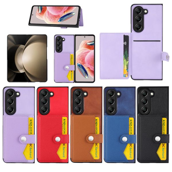Card Holder Phone Cases for Samsung Z Fold 6-5-4-3 Card Pocket PU Leather Shockproof Protective Kickstand Back Cover Cellphone Case