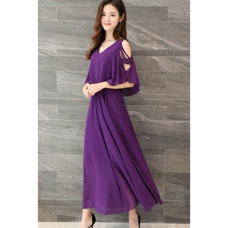 320 Large size new summer dress covers the belly and makes you look thin. Large swing skirt. Western style chiffon fairy long skirt