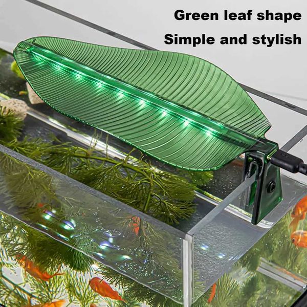 Aquarium Light LED Fish Tank Clip Lamp USB Powered Banana Leaf Algae Lamp Waterproof Fish Lighting For Turtle Fish TanksLX241107