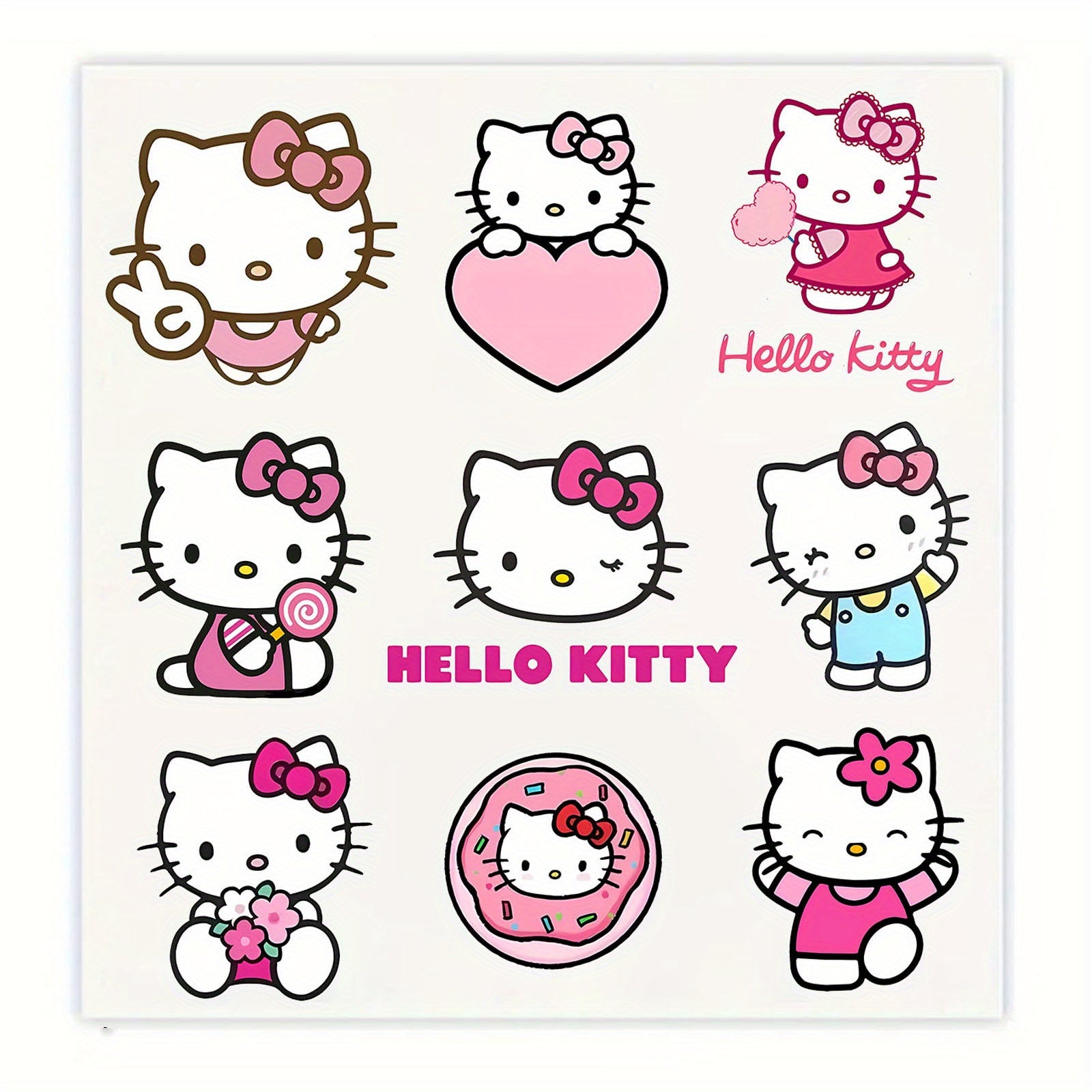 TEMU 9pcs Hello Kitty Iron-on Heat Transfer Stickers - Cute Cartoon Decals For T-shirts, Pillow Covers & Diy Fashion, Durable & Fashionable, Perfect