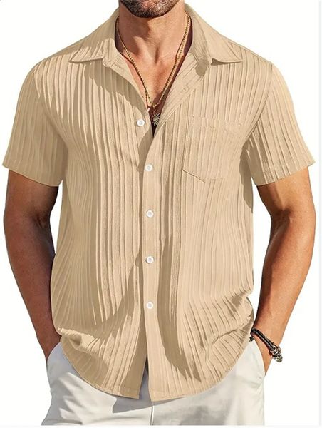 Cotton Mens Short-Sleeved Shirts Summer Solid Color Turn-down collar Casual Beach Style Plus Size 240824