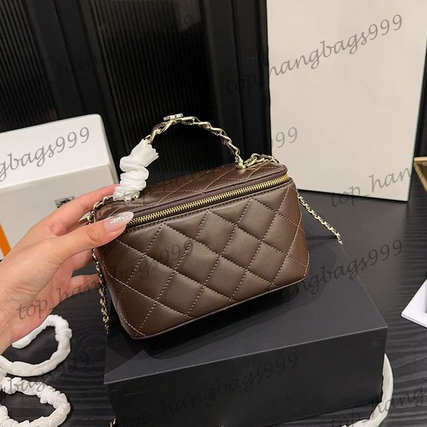 5 Colors 17CM Lambskin Clurch Vanity Makeup Cosmetic Case Box Bags Classic Zipper Quilted Diamond Lattice Purse With Mirror Card Holder Gold