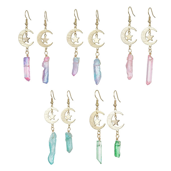 Boucles d'oreilles pendantes en laiton lune et étoile