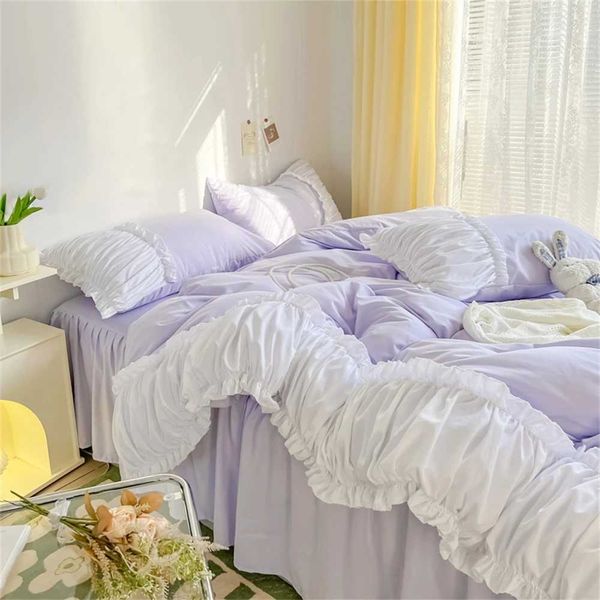 Princess Style Light Luxury Bedding Sets French Lace Girls Duvet Cover Bed Sheet Pillowcase Ruffles Bed Skirt Bedroom DecorationM240816