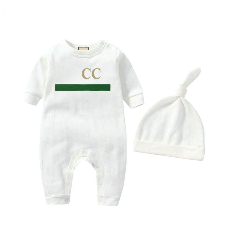 Rompers baby Boys girls Fashion designer print Long sleeve jumpsuit hat 2 PC Jumpsuits&Rompers bodysuit