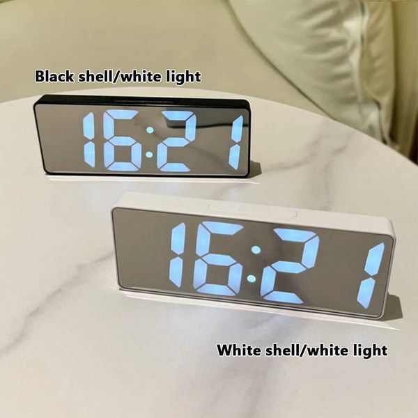 Mirror Digital Alarm Clock LED Clock Temperature Calendar Display USB Battery Dual Power Adjustable Brightness Desk Clock Y240904