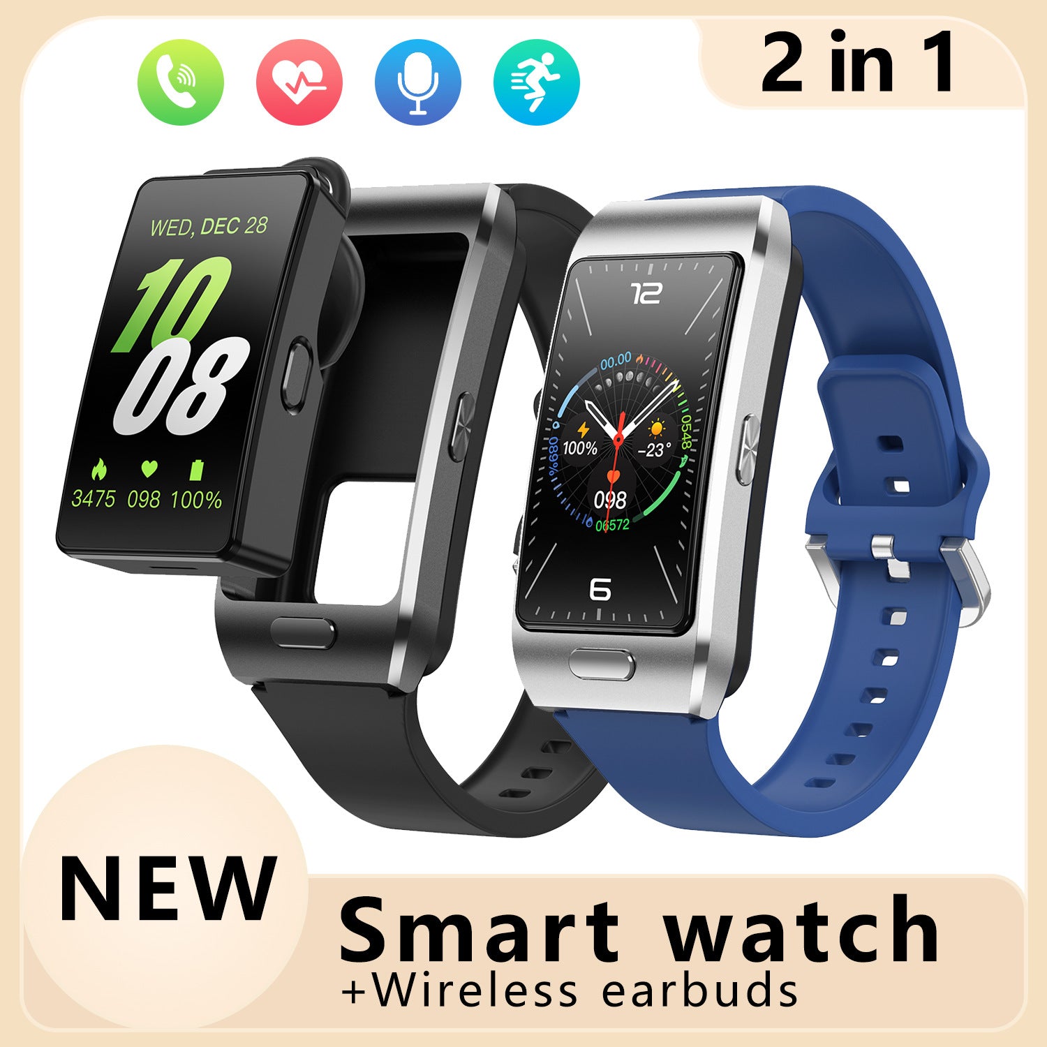 Z15 Max Smart Watch Bluetooth Calling, 1.57inch Screen & 2-in1 Detachable Bluetooth Earbuds, Health Monitoring, Gesture Control, Remote Camera, Spor