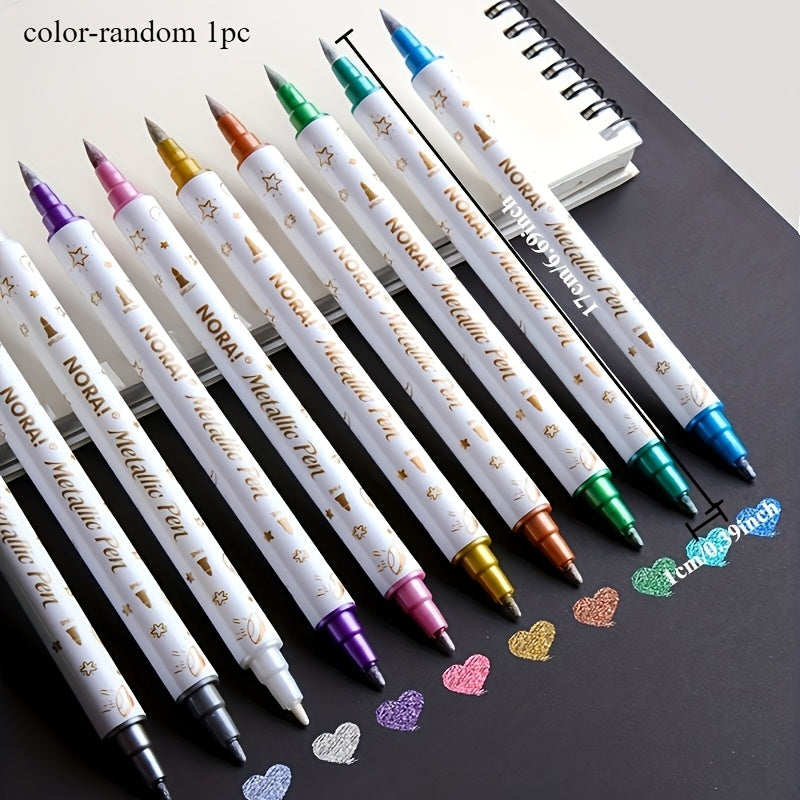 TEMU 1pc Metallic Glitter Dual Tip Brush & Fine Point Marker Pen - Vibrant Mixed Colors For Diy Crafts, Art Projects, And Gift , Art , Decorative
