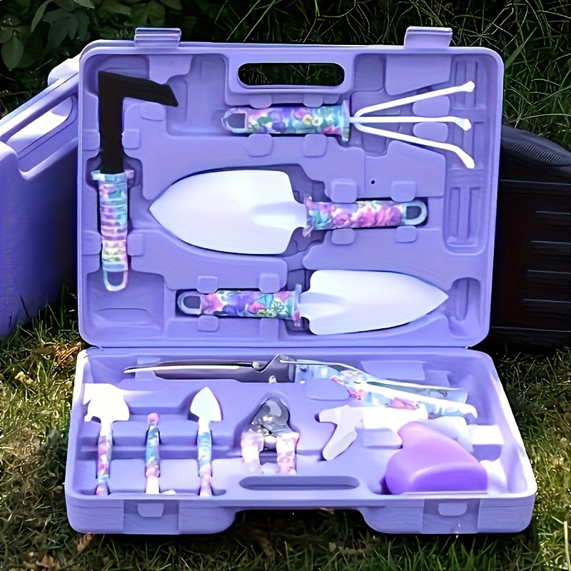 TEMU 10 Purple Flower Pattern Set, Flower Watering Can-spade-scissors Garden Tools Combo, Suitable For Home Gardening Planting, Landscape Design,