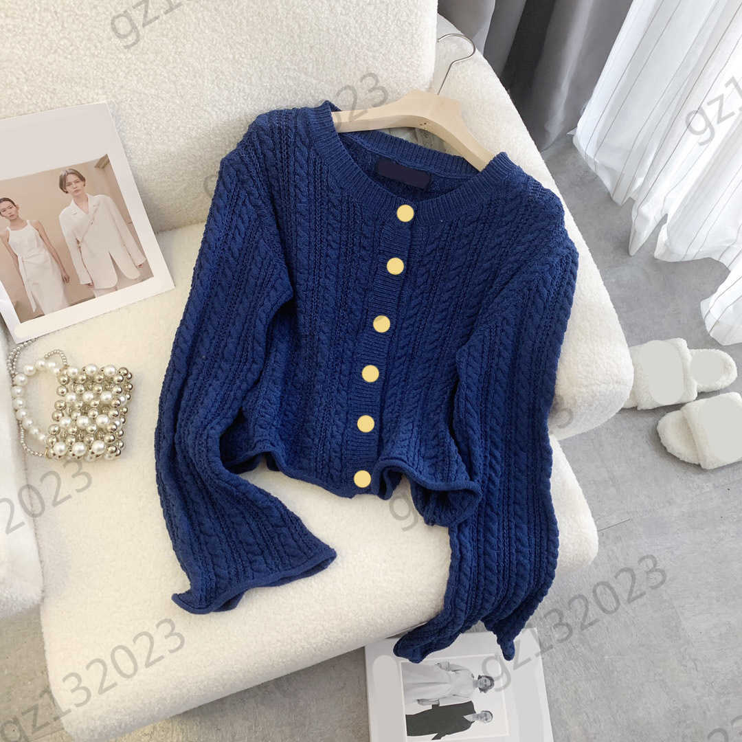 Womens Sweaters Twist Striped Decorative Thread Crewneck Custom Button Knitted Cardigan Flared Long-sleeved Fashion Slim Knitwear Women Clothing