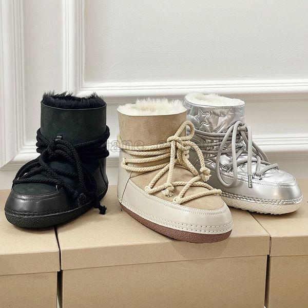 Classic Low Suede Platform Ankle Boots Beige Taupe Black Shearling-trimmed INUIKII Boot Slip-On Shearling Leather Ski Waterproof Rubber Sole