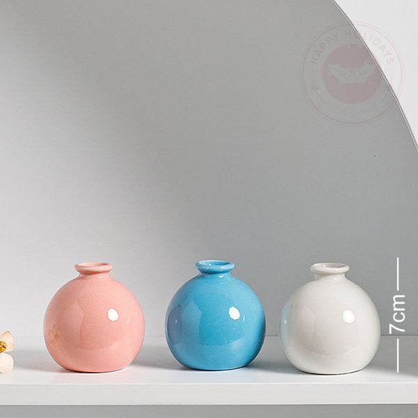 Vases 7cm Small Ceramic Base Ins Simple Japanese Home Living Room Porch Decoration Vase White Pink Purple Blue Dry Flower Hydroponics 230804