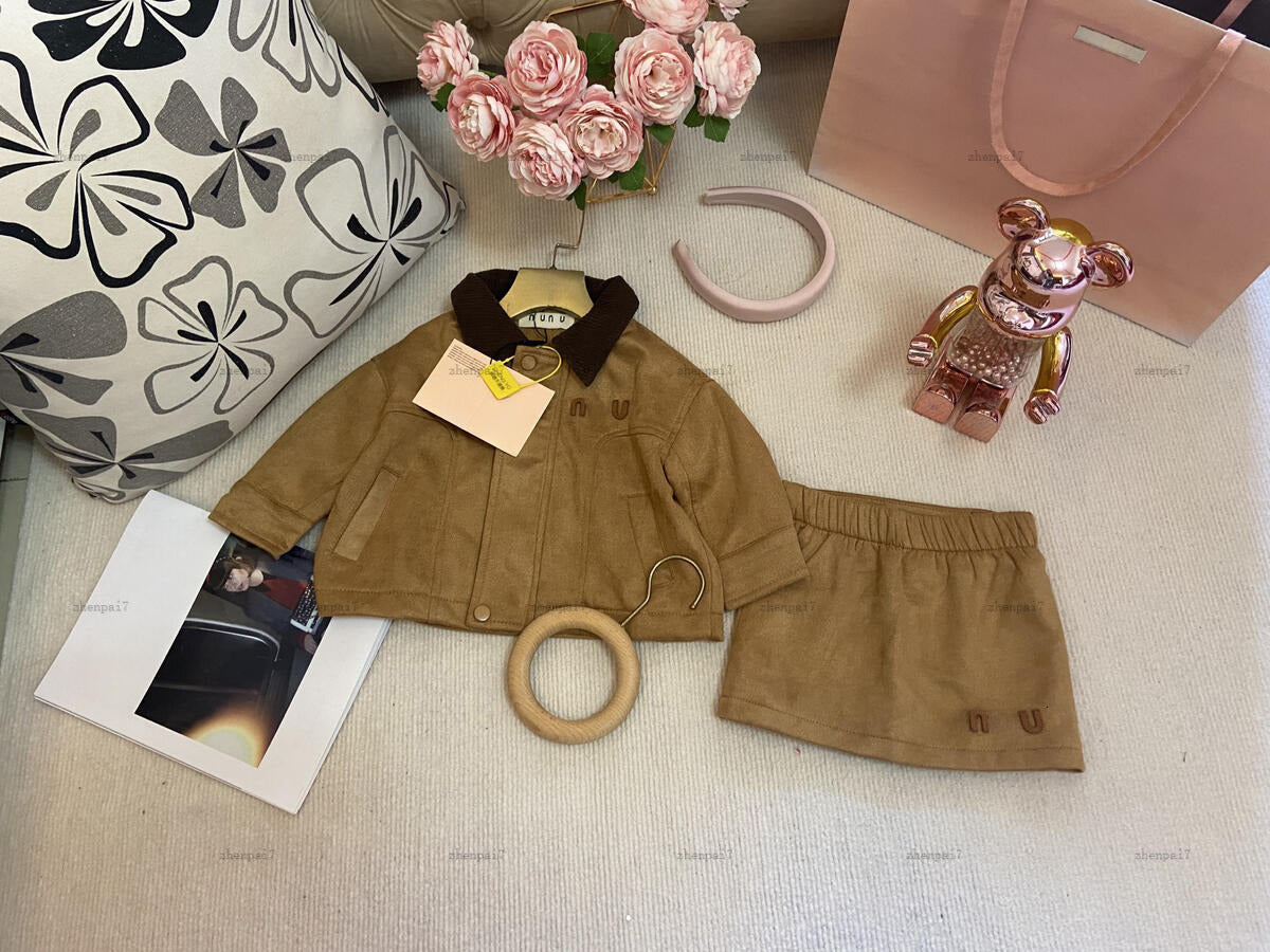 Top girls dress suit Autumn Jeans slit dress baby overskirt kids designer clothes Long-sleeved jacket and skirts A079X03N033