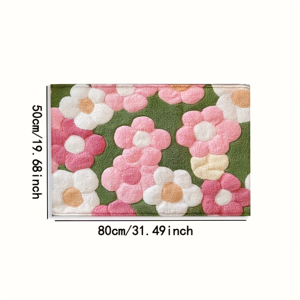 TEMU Luxury Non-slip Bath Mat With Vibrant 3d - Ultra--dry Polyester, Machine Washable Bath Mat With Non-slip Rubber Backing, Plush Rectangular Floor