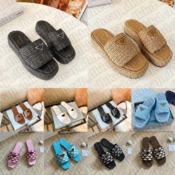 free shipping women slippers designer slides stylish sandals platform sliders woven fabric summer outdoor beach slipper womens luxury sandal