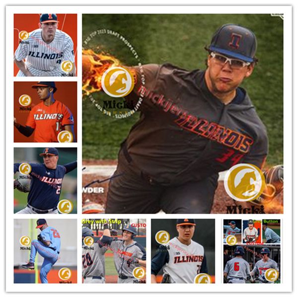 Illinois Baseball Jersey Johnny Czeslawski Tyler Thompson Camden Janik Zak Hartleb Gavin Schmitt 30 Kyle Hudson Custom Stitched Illinois Fig