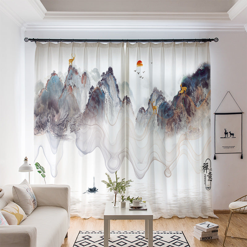 YL-36649 whole house curtain new Chinese style Zen Zen style lotus Buddha hand study tea room living room health blackout window gauze