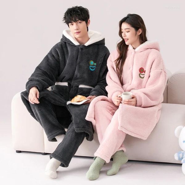 YX Womens Sleepwear Est Couple Robe Winter Flannel Bathrobe Pant Hooded Home Clothing Thick Warm Pijamas Hombre 3XL