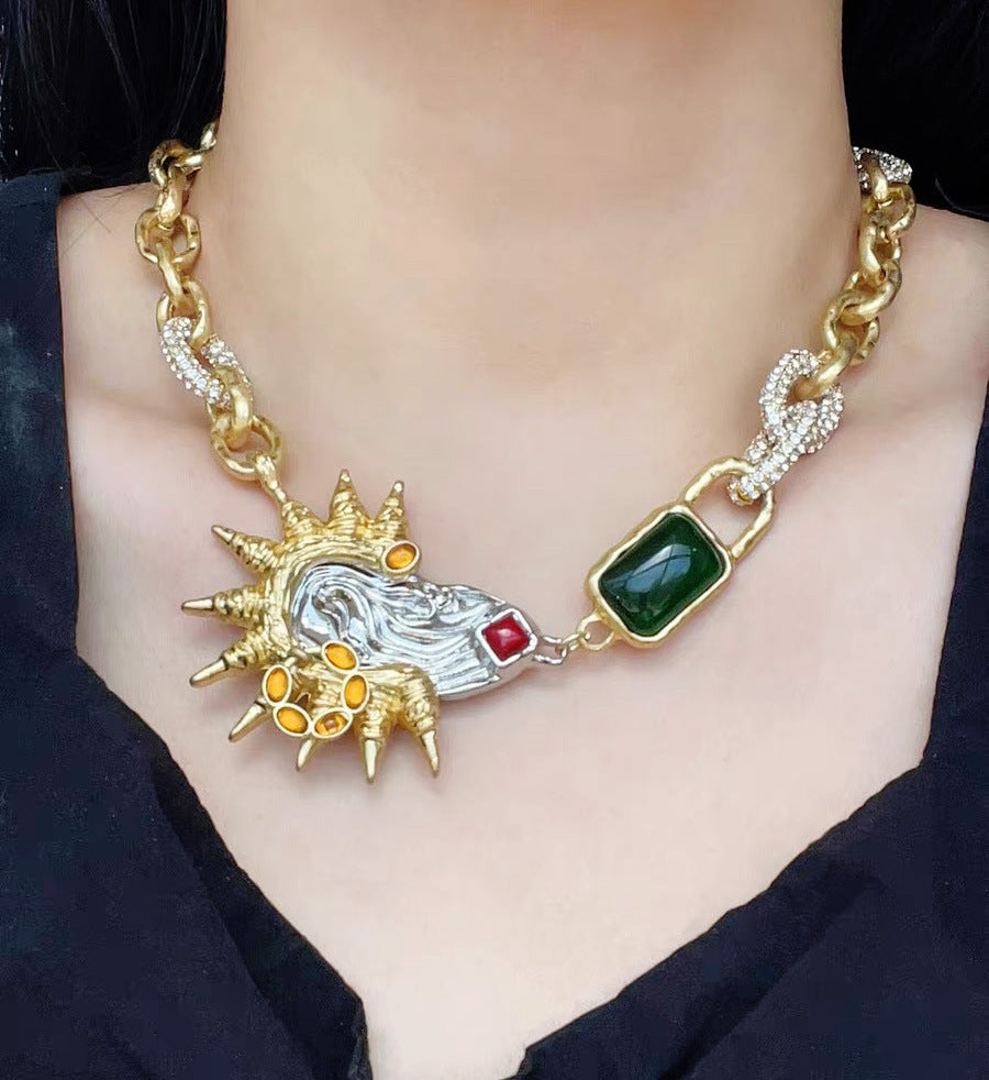 New Designed Vintage Ears Cockcomb Diamond Set Gemstone Necklace chokers luxury earring brooch fashion Designer Jewelry Schiaparelli-025