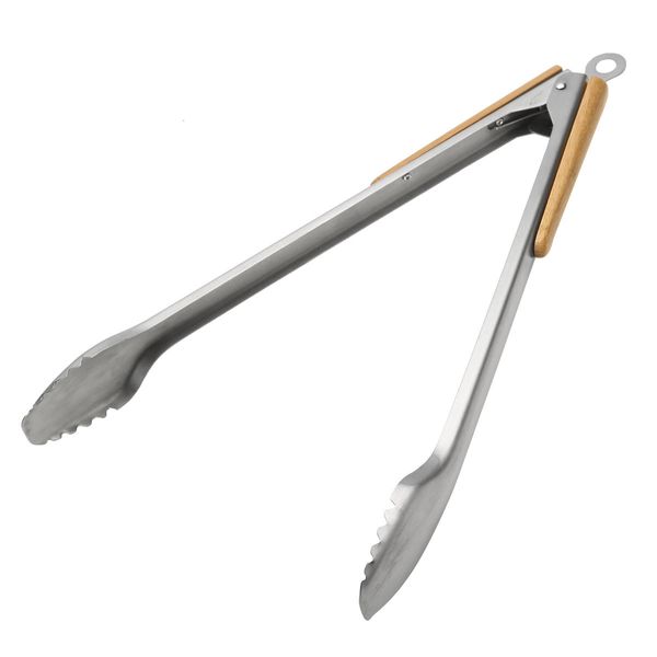 BBQ Grills Grilling Tong Stainless Steel Wood Handle Kitchen Cooking Barbecue NonStick Salad Food Clip Accessories 230706