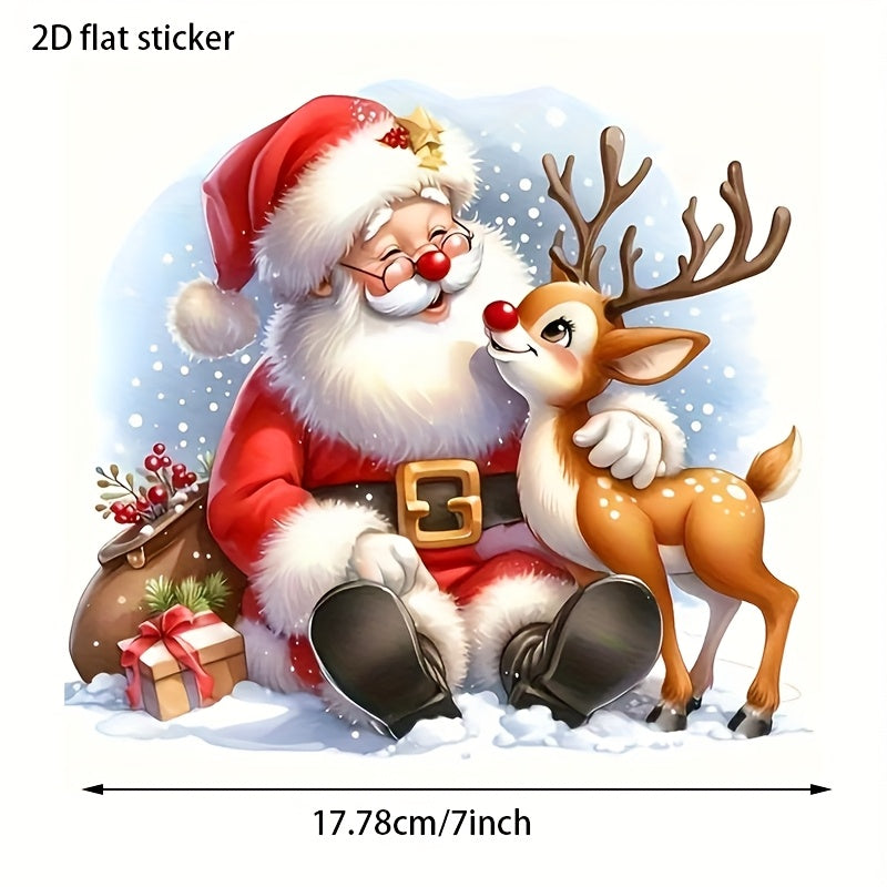 TEMU Santa & Reindeer Vinyl Decal - 7 Inch Christmas Themed Surface Decal For Cars, Laptops, Trucks, Motorcycles, Windows, Walls - Self-adhesive, ,