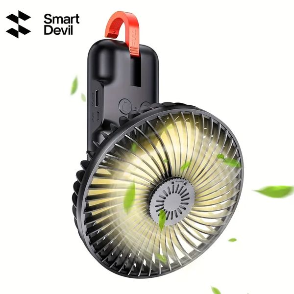 Portable Camping Fan With LED Light, Rechargeable Battery Operated Fan With Hanging Hook, 180° Rotation Travel Fan For Camping Tent RV Picni