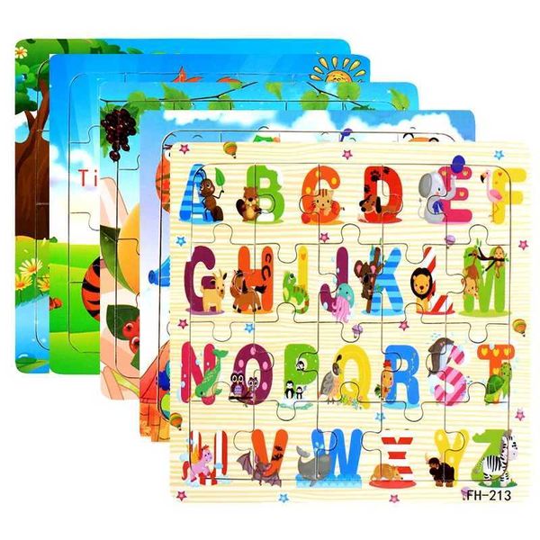 Baby Toys 20Piece Wooden Puzzle Cartoon Animal Vehicle 3D Jigsaw Puzzle Game Montessori Educational Toys For Children GiftsM240817