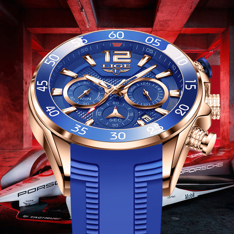 LIGE Silicone Sports Mens Watches Waterproof Quartz Wristwatches Chronograph Date Male Clock Fashion Watch for Men