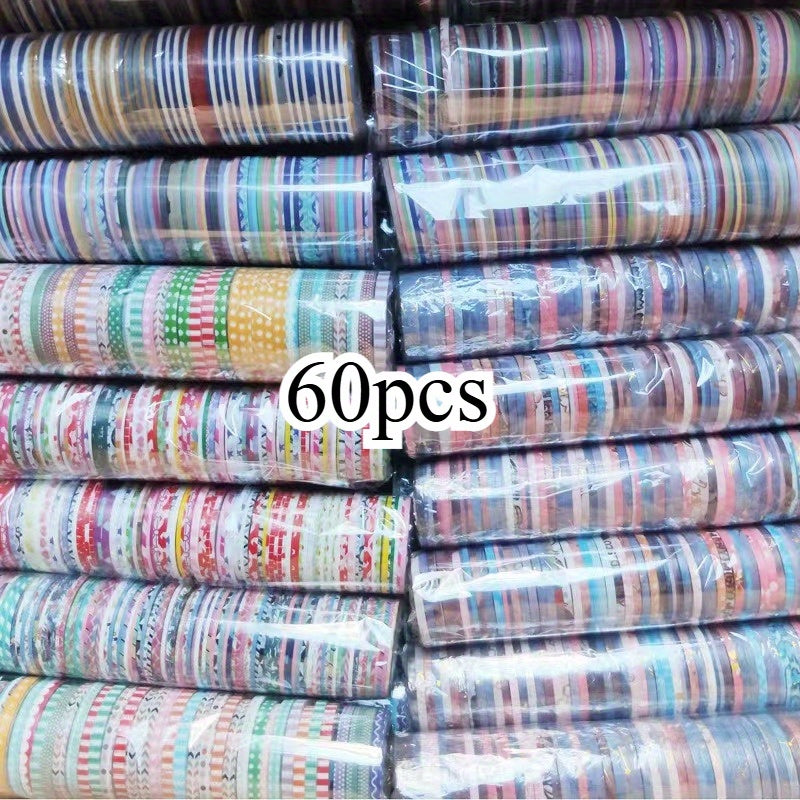 TEMU 60pcs 3mm Colorful Creative Washi Tape, Suitable For Notebook Decoration, Diy Crafts, Photo Album Borders, Journal Skateboards Guitars Luggage