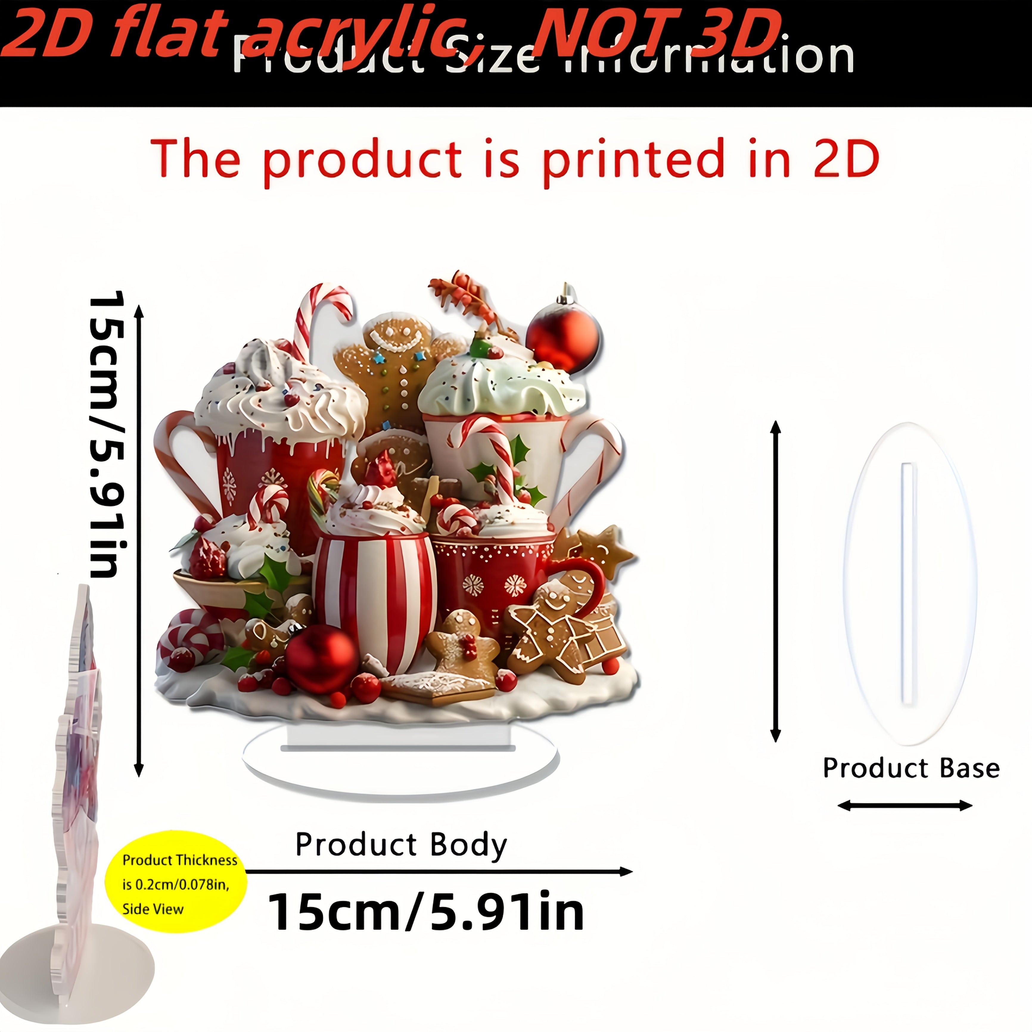 TEMU 2d Flat, 1pc Bohemian Style 2d Flat Plastic Christmas Food Decoration Sign - Festive Holiday Table Display With Gingerbread, Candy Canes, And ,