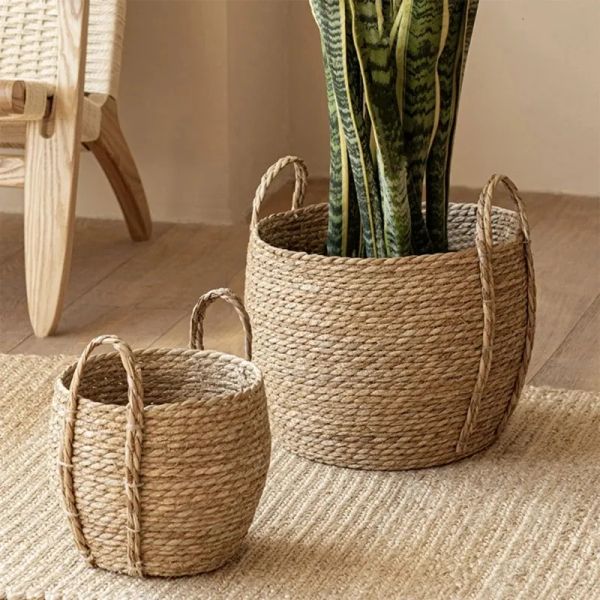 Wicker Flower Pots Racks Indoor Hanging Planter Baskets Wall Organizer for Home Decor