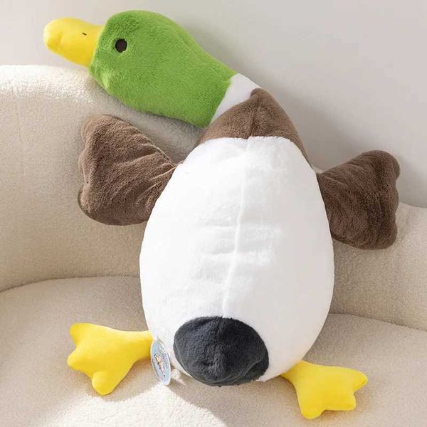 Plush Dolls New fun burning green duck plush toy sleeping on a baby bed with a goose throwing pillow cushions J241214
