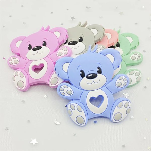 10pcs Bear Silicone Baby Teether rodent Teething Toys Chewable Animal beads Baby Products Nursing Gift DIY pendant necklace 241228