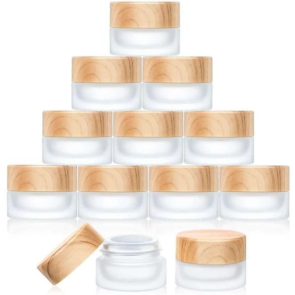 10Pcs 5-10-15-20-30--60G Empty Sample Jars Frosted Glass Makeup Lotion Cream Jar Bottle With Wood Grain Lid Cosmetic Container