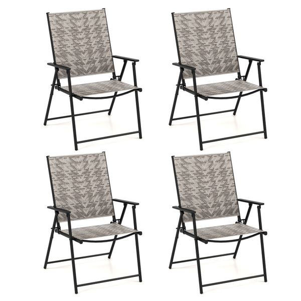 Set of 4 Patio Folding Chairs with Armrests and Portable Lawn Chairs for Garden Backyard
