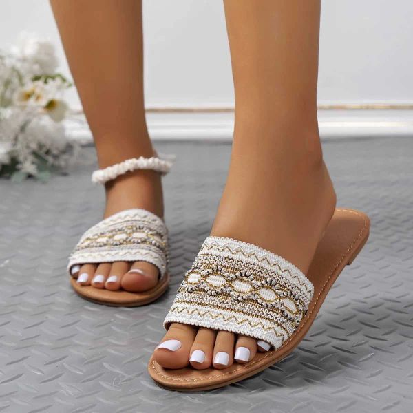 Sandals Summer Weave Flats Slippers Women Beach Dress Shoes 2024 New Designer Flip Flops Casual Shoes Walking Slides