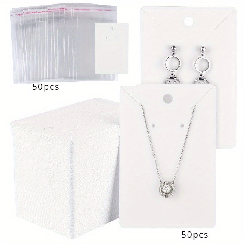 TEMU 100pcs Jewelry Display Cards With Ziplock Bags - 50 Paper Holders For Earrings, Necklaces & Accessories, Perfect For Showcasing And Organizing